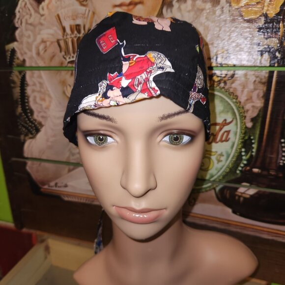 Betty Boop Scrub Cap with Ties & Motorcycle Print Doo Rag - Picture 1 of 6